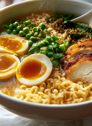 A cozy bowl of slow cooker beef ramen with tender beef and rich broth
