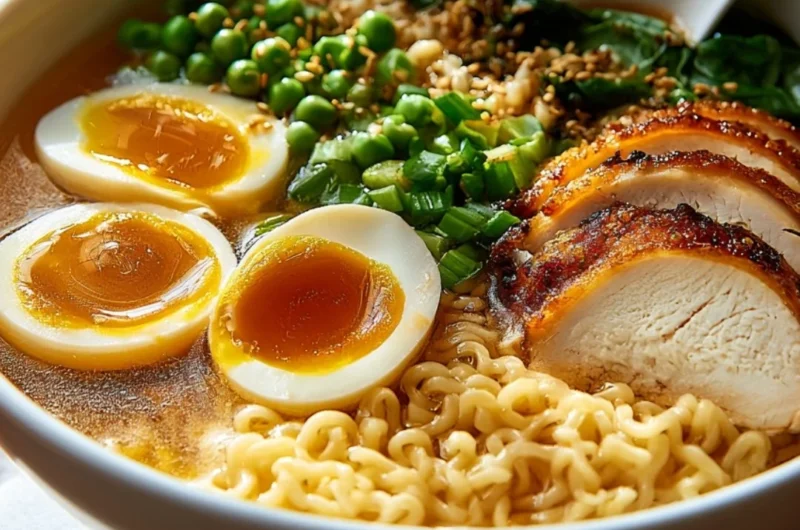 A cozy bowl of slow cooker beef ramen with tender beef and rich broth