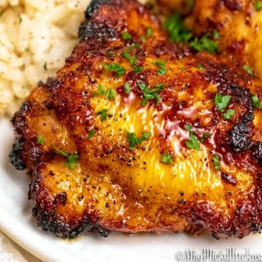 Juicy air fryer boneless skinless chicken thighs on a plate