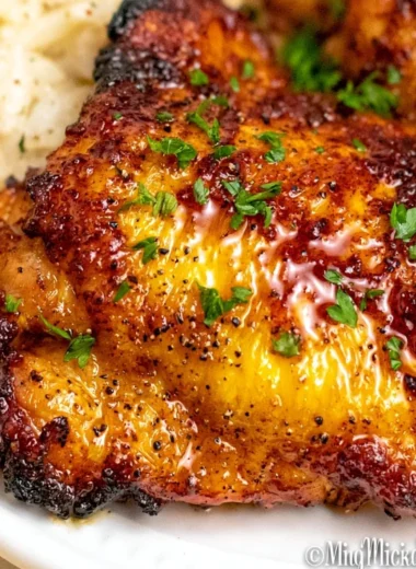 Juicy air fryer boneless skinless chicken thighs on a plate