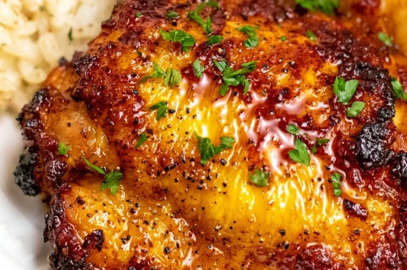Juicy air fryer boneless skinless chicken thighs on a plate