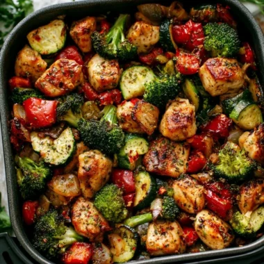 Delicious Air Fryer Chicken and Veggies served on a plate