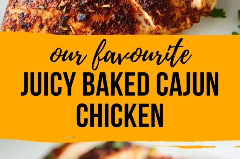 Baked Cajun Chicken Breasts served on a plate with seasoning.