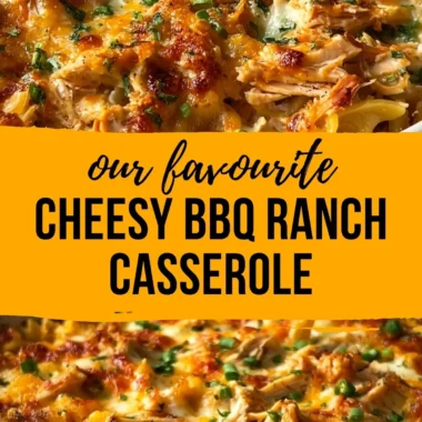Delicious BBQ Ranch Chicken Casserole topped with cheese and fresh herbs
