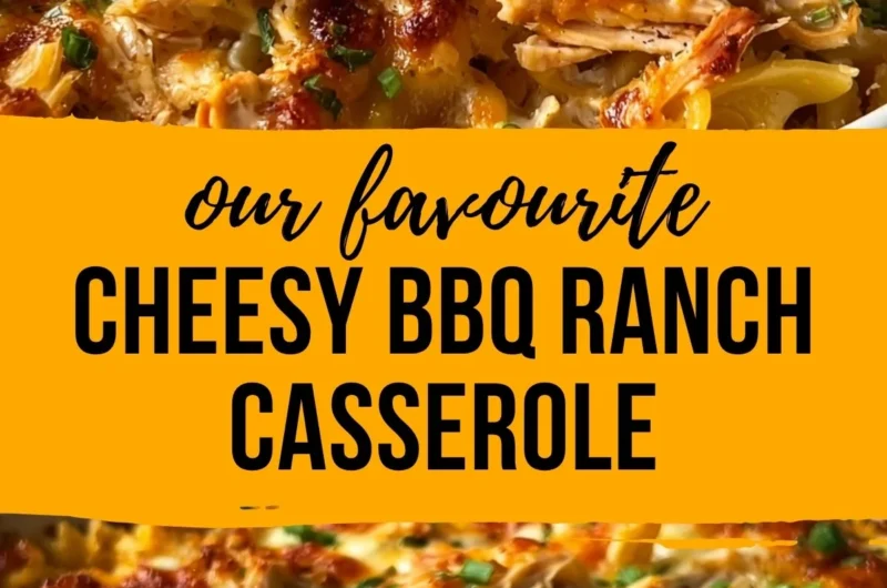 Delicious BBQ Ranch Chicken Casserole topped with cheese and fresh herbs