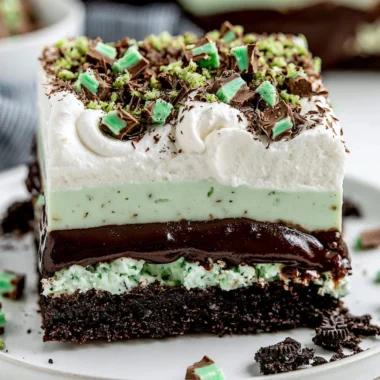 Delicious Chocolate Mint Lasagna with creamy layers and mint chocolate topping