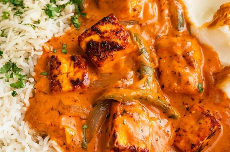Delicious Cottage Cheese Tikka Curry garnished with herbs and spices