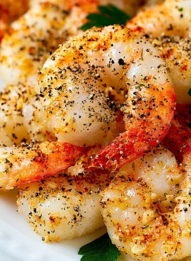 Cozy air fryer shrimp dish garnished with herbs and served in a bowl