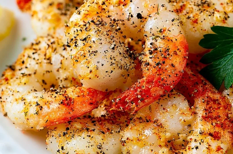 Cozy air fryer shrimp dish garnished with herbs and served in a bowl