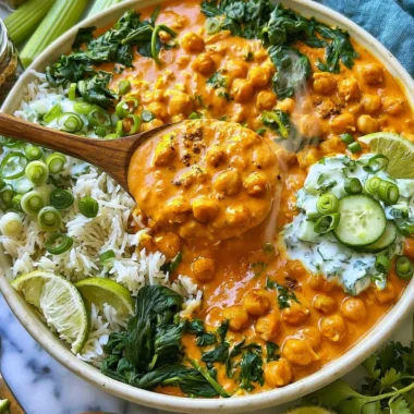 Bowl of cozy chickpea curry garnished with cilantro and spices