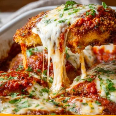 Cozy classic chicken parmesan served with pasta and fresh basil