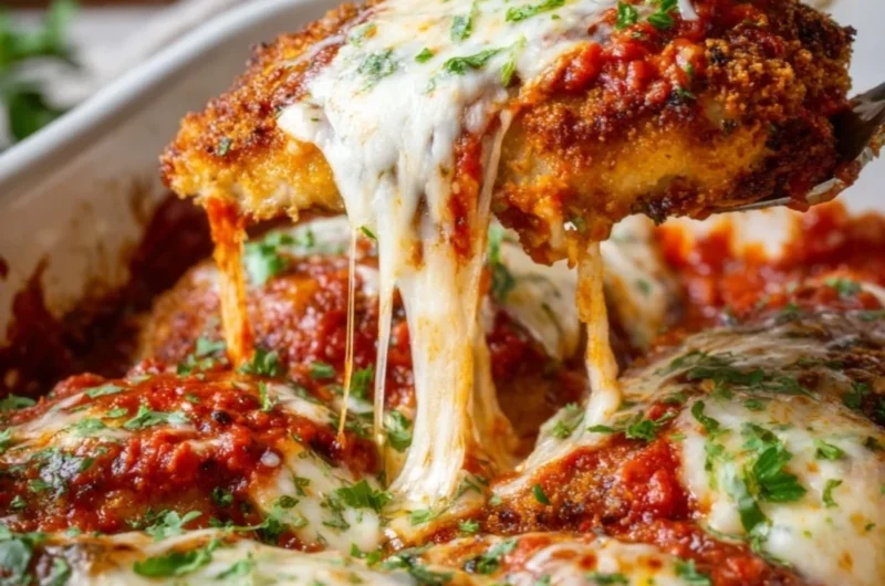 Cozy classic chicken parmesan served with pasta and fresh basil