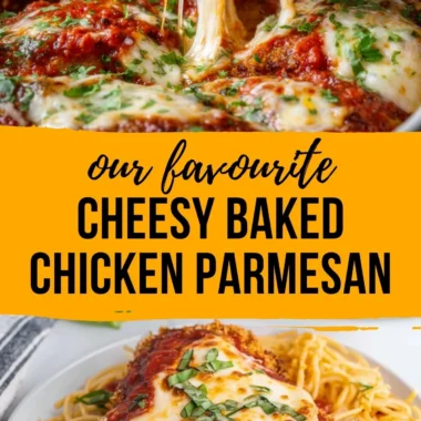 Delicious homemade chicken parmesan served with marinara sauce and cheese