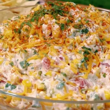 Delicious and refreshing cold street corn dip served in a bowl