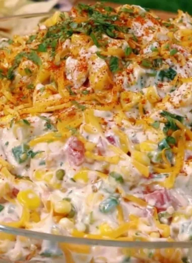 Delicious and refreshing cold street corn dip served in a bowl
