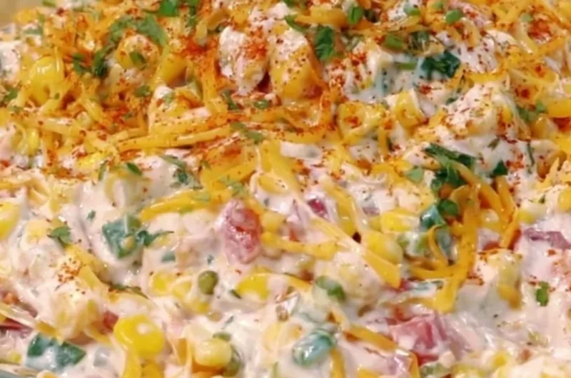 Delicious and refreshing cold street corn dip served in a bowl