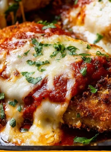 Cozy Crispy Chicken Parmesan served with side salad and pasta