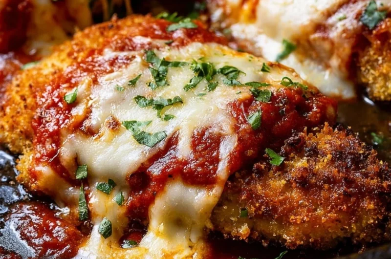 Cozy Crispy Chicken Parmesan served with side salad and pasta