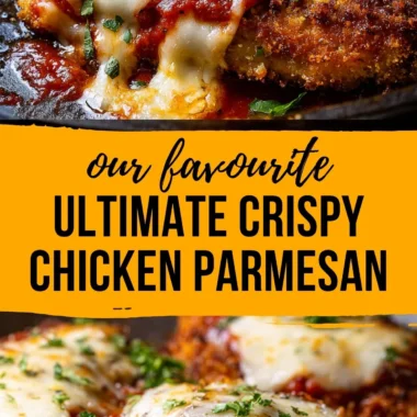 Cozy and crispy chicken parmesan served with marinara sauce and melted cheese