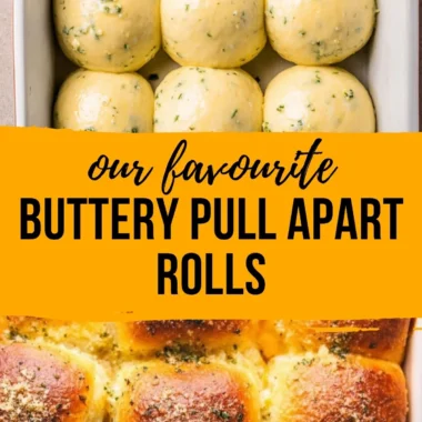 Freshly baked cozy garlic bread rolls on a wooden table
