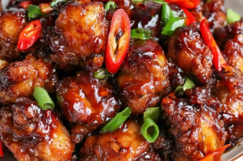 A delicious plate of Cozy Mongolian Chicken served with vibrant vegetables and rice.