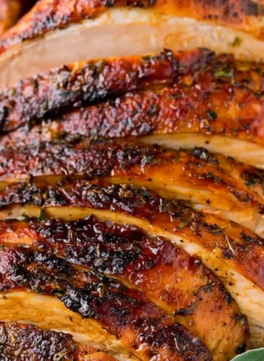 Cozy oven roasted turkey breast served on a festive table