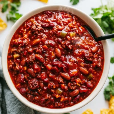 Bowl of cozy slow cooker chili topped with fresh herbs and cheese