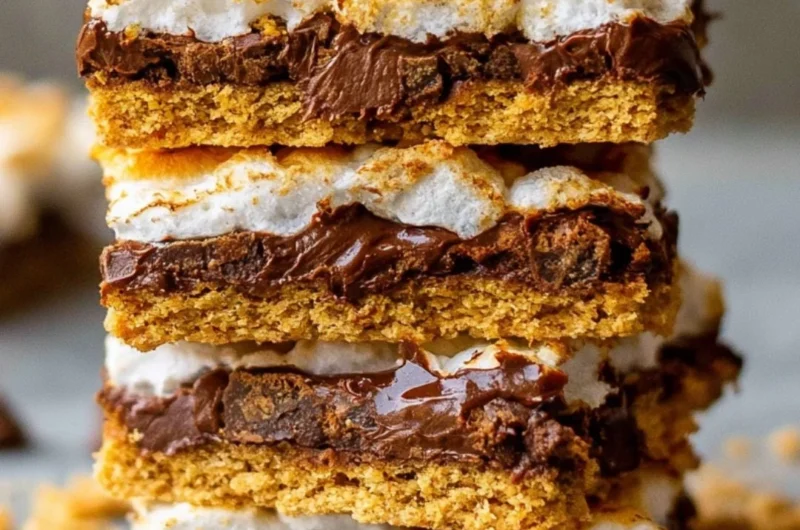 Deliciously baked cozy s'more bars with chocolate and marshmallows