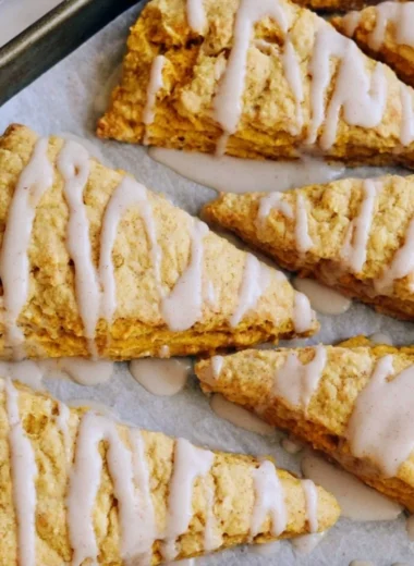 Cozy sourdough pumpkin scones fresh out of the oven, perfect for fall.
