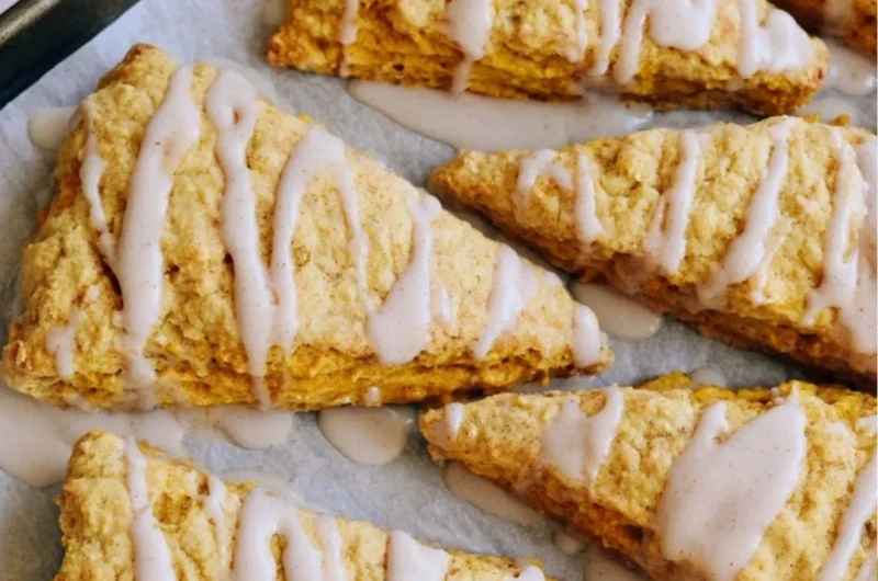 Cozy sourdough pumpkin scones fresh out of the oven, perfect for fall.
