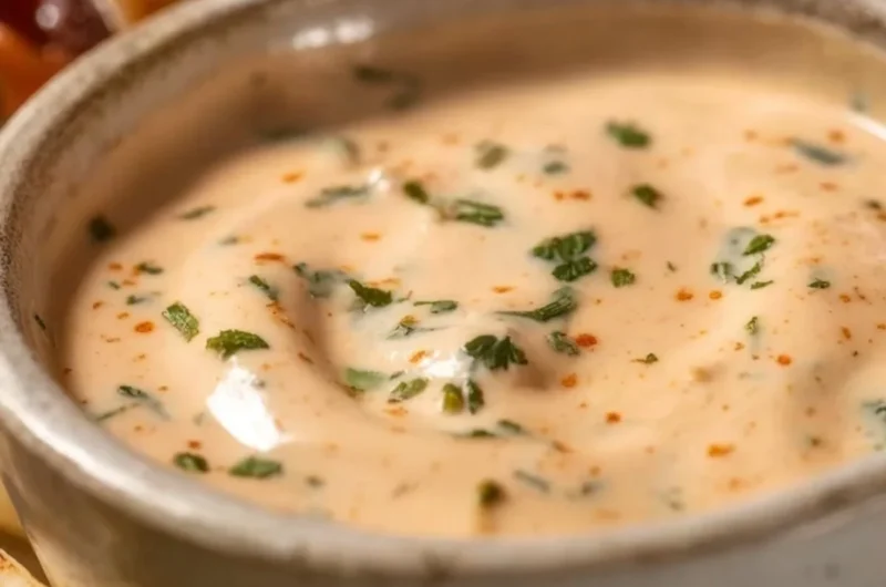 Creamy and spicy fish taco sauce served on tacos