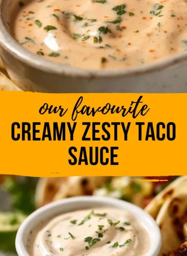 Creamy and spicy fish taco sauce pouring over freshly made fish tacos