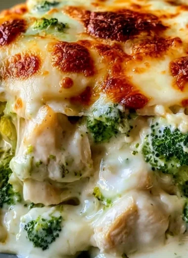Creamy Keto Chicken Alfredo Broccoli Bake - a low-carb delicious dish