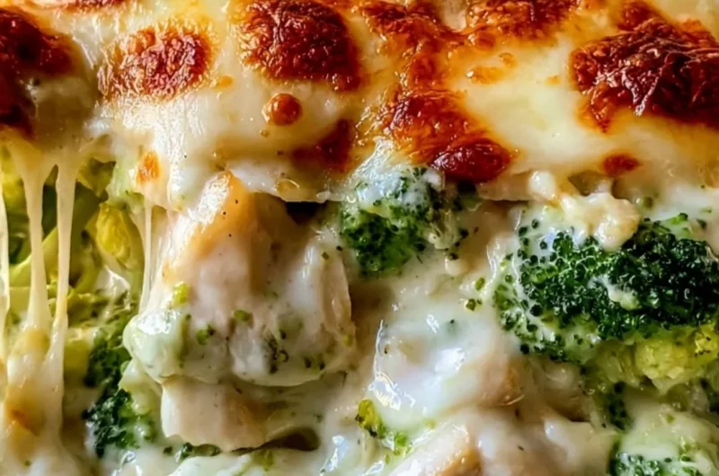 Creamy Keto Chicken Alfredo Broccoli Bake - a low-carb delicious dish