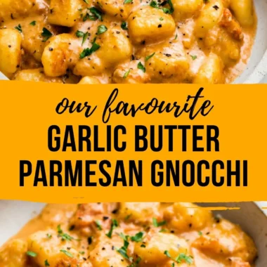 Delicious garlic butter gnocchi served in a bowl with fresh herbs