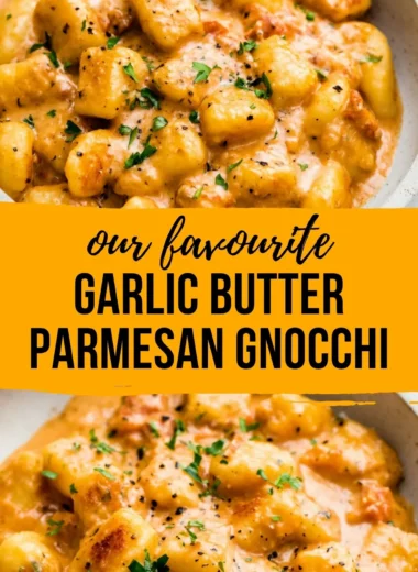Delicious garlic butter gnocchi served in a bowl with fresh herbs