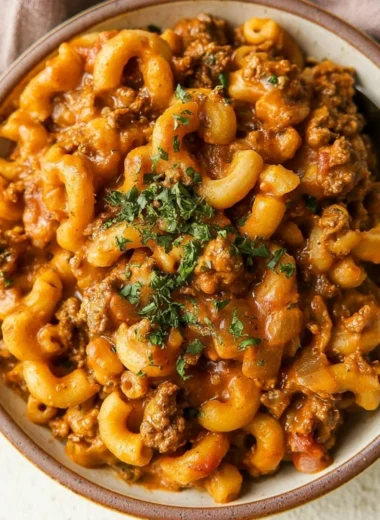 Healthy gluten-free dairy-free Hamburger Helper ready to serve