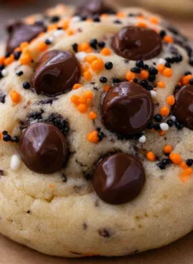 Halloween Oreo stuffed chocolate chip cookies on a festive plate