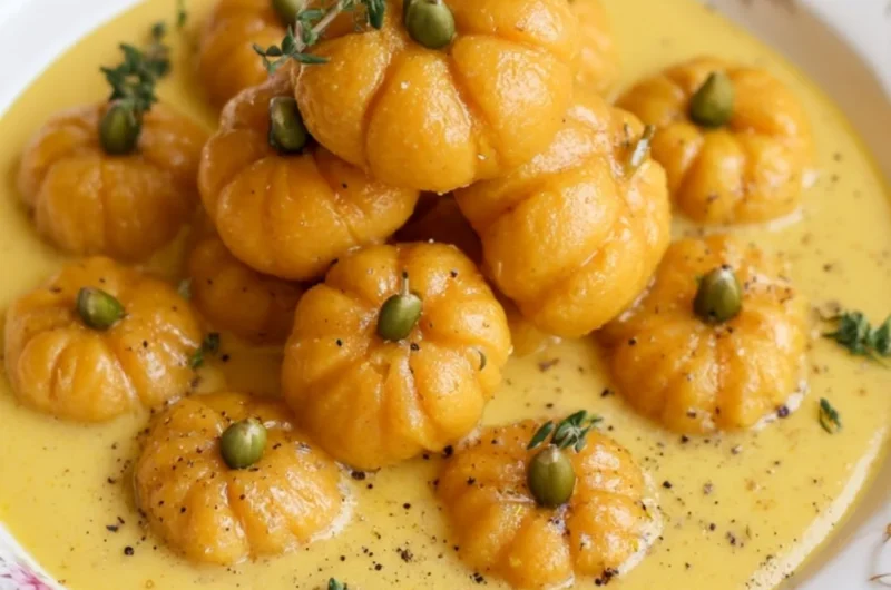 Homemade pumpkin gnocchi served with sage butter sauce