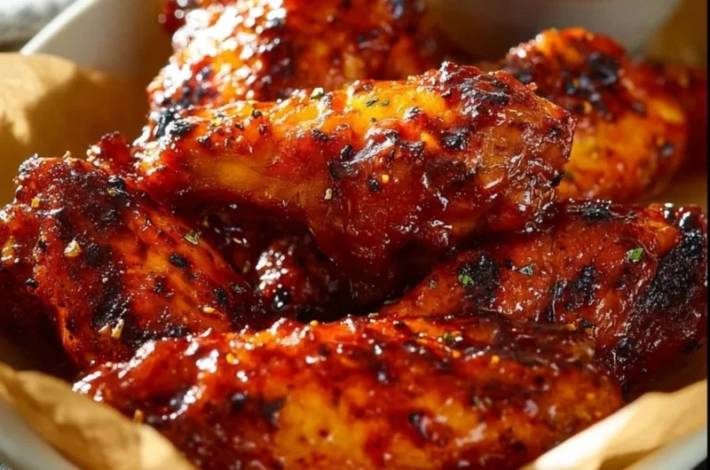 Deliciously glazed Honey Sriracha Chicken Wings garnished with sesame seeds.