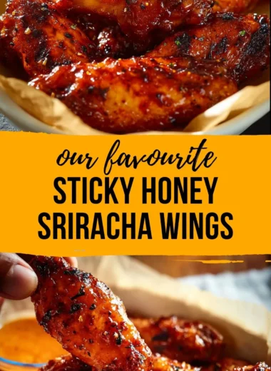 Delicious Honey Sriracha Chicken Wings glazed in a sweet and spicy sauce