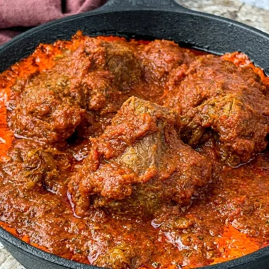 Delicious Nigerian beef stew simmered with spices and vegetables