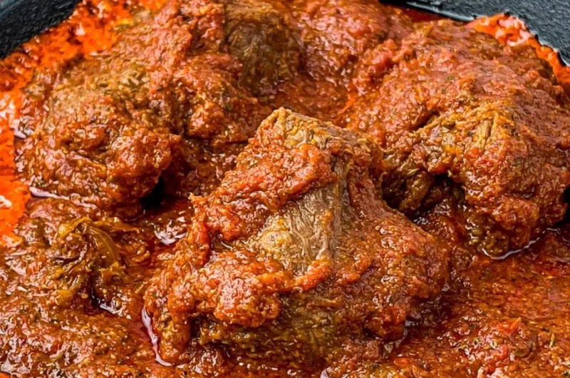 Delicious Nigerian beef stew simmered with spices and vegetables