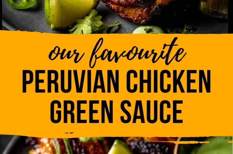 Delicious Peruvian grilled chicken served with creamy green sauce