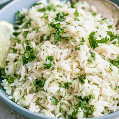 Delicious cilantro lime rice served as a side dish