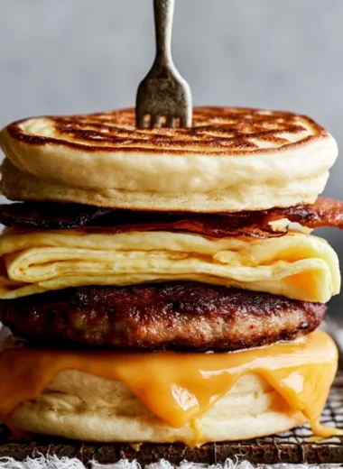 Homemade McGriddle served on a plate with syrup