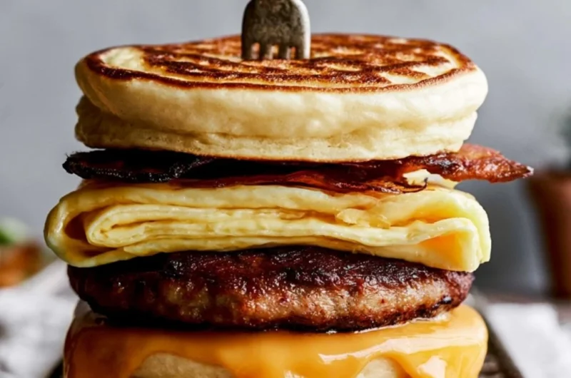 Homemade McGriddle served on a plate with syrup