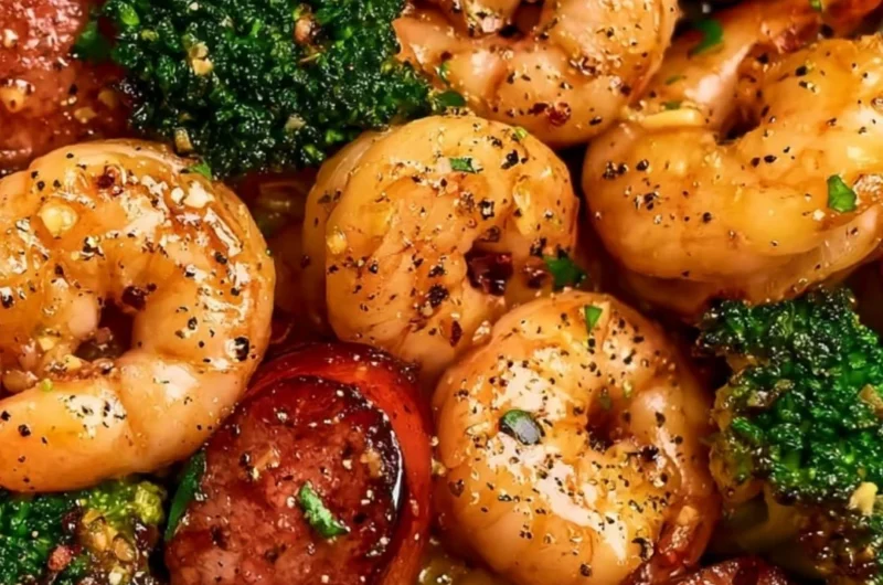 Honey Garlic Shrimp and Chicken Sausage with Broccoli dish
