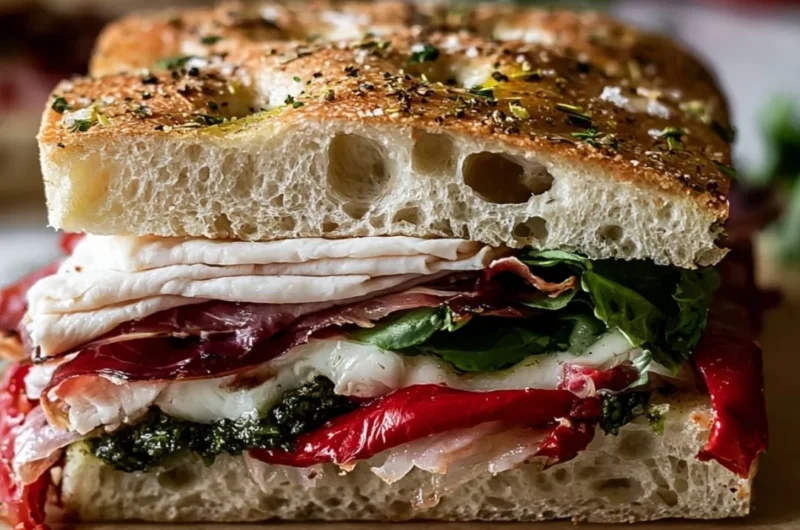 Delicious Italian Turkey Focaccia sandwich with fresh ingredients
