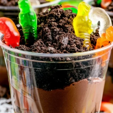 Delicious dirt cups dessert recipe with chocolate and gummy worms